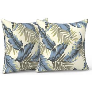 LVTXIII Outdoor Throw Pillow Covers 16x16 inch Waterproof Tropic Accent Pillow Cases Fluffy Outdoor Cushion Covers for Garden and Patio Furniture Decoration,2 Pack,Lush Palm Blue