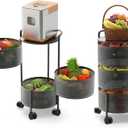 JAQ 3-Tier No Assembly Vegetable Storage Rack, Under Counter Rotating Fruit Basket with Wheels, Carbon Steel Kitchen Organizer for Potato Onion, Fruteros Para Cocina, Black