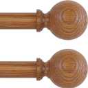 Wood Curtain Rods for Windows 2Pack:Wooden Boho Farmhouse Curtain Rod for Living Room/Kitchen/Bedroom,Heavy Duty Adjustable Rustic Decorative Drapery Rod with Imitation Wood Finial,Brown 66-120"
