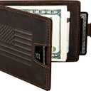 American Flag Wallet Genuine Brown Crazy Horse Leather RFID-Blocking Bi-Fold Card Holder with Money Clip Disabled USMC Vet Owned SMALL Business
