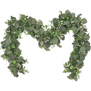 Dolicer 2 Packs 6FT Artificial Eucalyptus Garland, Faux Greenery Garland Fake Vines Hanging Silver Dollar Eucalyptus Leaves for Wedding Backdrop Arch Table Wall Party Home Decor (Grey Green With White Seed)