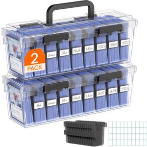 Lifewit Trading Card Storage, Index Card Holder, Reinforced Latch Box with 8 Adjustable Dividers, Writable Labels, Stackable Case Fit for MTG Sports Cards up to 900 Unsleeve(180 with Toploader), 2 PCS