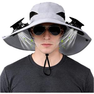 Solar Fan Hat,Solar Powered Fan Hat for Men Women,Wide Brim Sun Hat with 2 Solars Fan,2-in-1 Hands-Free Hats Fans