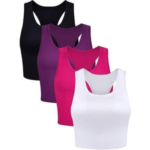 4 Pieces Basic Sleeveless Racerback Sports Crop Tank Tops for Women Girls Daily Wearing Medium