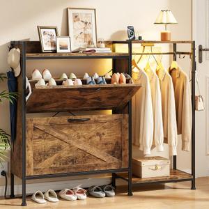 HIGDBFE Shoe Cabinet with 2 Flip Drawers and Coat Rack, 41.3" W