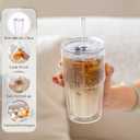 KEMORELA 16oz Clear Glass tumbler with Lids and Straws 2pcs,Double Wall Iced Coffee Cups with Lids,Coffee Bar Accessories, Insulated Borosilicate Glass Tumblers, To Go Coffee Cups, Spill proof
