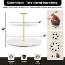 Supabon 2 Tiered White Marble Tray with Gold Metal Stand - Serving Tray for Desserts, Pastries, Cupcakes, Countertop Decor Display Stand, Detachable White Marble Plates with Gold Metal Handle