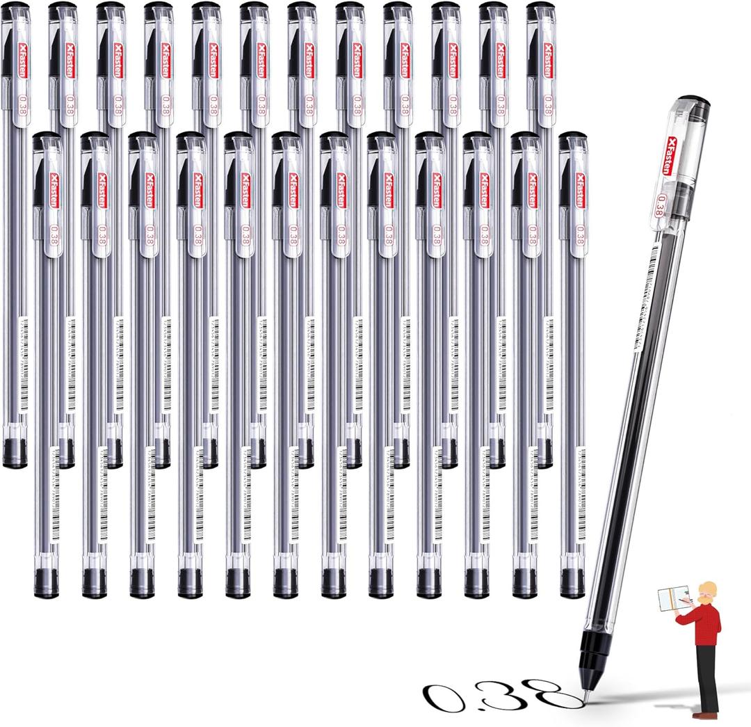 XFasten Extra Fine Point Pens 0.38mm 24-Pack Japanese-Style Fine Tip Gel Ink Ballpoint Pen Black, Smooth Ink Flow, Smudge-Free, Quick-Drying, No Smear for Journaling, Note-Taking, Office, and School