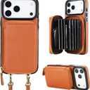 Bocasal Crossbody Wallet Case for iPhone 17 Pro Max, RFID Blocking Leather Purse Case with Card Holder, Protective Handbag Flip Cover with Zipper Wrist Strap Lanyard for Women 5G 6.9 Inch (Brown)