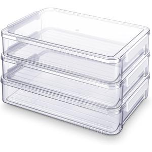 Leinuosen 3 Pcs 6 Qt Clear Plastic File Storage Boxes with Latches & Lids 9 x 13 Stackable Portable Project Case Storage Bins Certificate Organizer Container for A4 Paper School Supplies