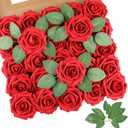 AmyHomie Artificial Flowers Red Rose 50pcs Real Looking Fake Roses w/Stem for DIY Wedding Bouquets Centerpieces Arrangements Party Baby Shower Home Decorations