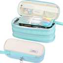 Big Pencil Case Zipper Pencil Pouch Organizer Large Capacity Pen Bag with Handle Portable for Girls Kids Adults Gift Pen Case for School Home Office Light-blue