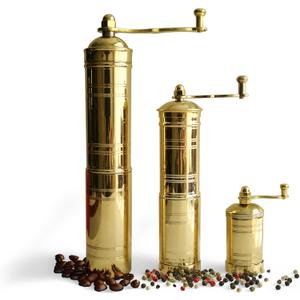 Set of Three Turkish Manual Coffee Grinders, Brass Coffee Mill with Handle, Fixed Top Pepper Grinder, Kitchen Decor