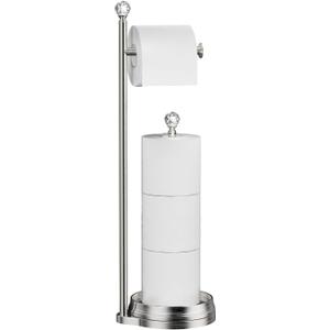 Toilet Paper Holder for Bathroom, Heavy Weighted Metal Free Standing Toilet Paper Holder Stand with Crystal Ball, Toilet Paper Roll Stand for Bathroom Accessories (C- Brushed Nickel)