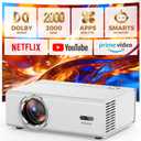 Smart Projector with WiFi and Bluetooth, Proyector-4K Support Official Licensed Apps, 2000 ANSI/AI Auto Focus/50W Dolby/HDR10+/Quiet, Kogata Portable Indoor/Outdoor Movie Projector Ceiling (White)