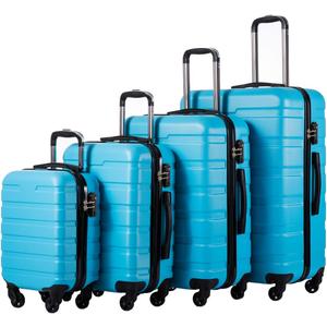 Coolife Luggage 4 Piece Set Suitcase Spinner Hardshell Lightweight TSA Lock (Family Set-Sky Blue)