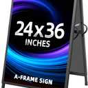 Heavy Duty Slide-in Folding Sandwich Board A-Frame Sidewalk Sign 24x36 Inch Black Coated Steel Metal Double-Sided Pavement Sign (2 Corrugated Plastic Poster Board)