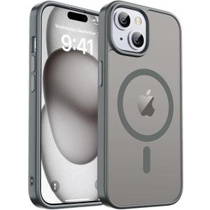 zapica Magnetic for iPhone 15 Case & iPhone 14 Case, [Compatible with MagSafe] [Military Grade Drop Protection] Translucent Matte Shockproof Anti-Scratch Phone Cover, Dark Gray