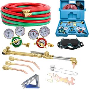 Cutting Torch Set Oxy Acetylene Torch Kit, Portable Gas Cutting Torch and Welding Kit with Acetylene Oxygen Gas Regulator Gas Hose Welding Glasses Storage Case and Accessories