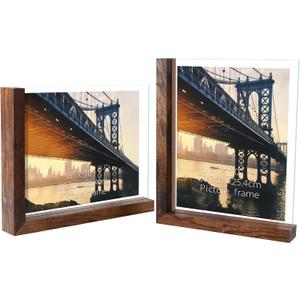 Lavezee 8x10 Picture Frames Set of 2, Rustic L Shaped Double Sided Frame for 8 by 10 Photo, Made of Brown Base and HD Tempered Glass Covers for Table Top Display