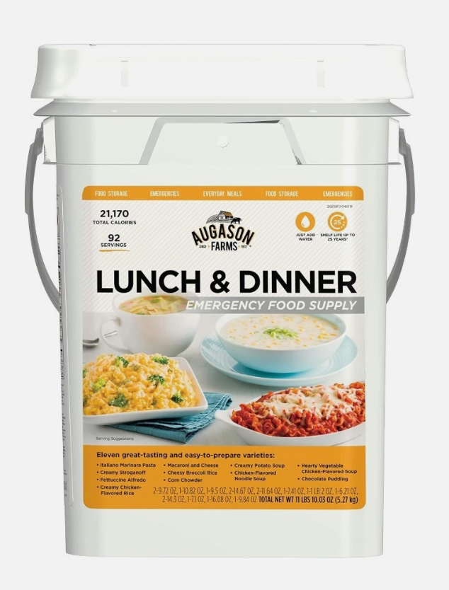 Augason Farms Lunch and Dinner Variety Pail Emergency Food Supply 4-Gallon Pail
, Best by: 1/24/2035