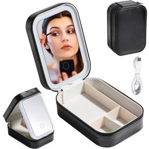 BS-MALL Travel Cosmetic Mirror Case LED Makeup Mirror Storage Case for Brushes Cosmetic Tools On-the-go Makeup Needs (Black)