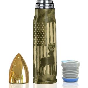 Deer American Flag Camouflage 17oz Stainless Steel Bullet Tumbler - Deer Hunting Gifts for Men - Unique Birthday Fathers day or Christmas Gifts for Hunters