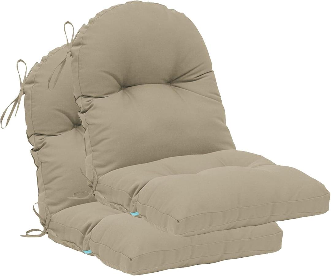 QILLOWAY Indoor Outdoor Seat Back Chair Pads Tufted Cushion, Spring/Summer Seasonal Replacement Cushions. (Set of 2, Beige)
