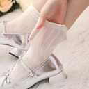 6 Pairs Womens Ruffle Slouch Socks Thin Mesh Breathable Casual Lace Cotton Crew Socks Cute Ankle Stockings for Women (White)