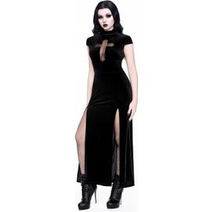 Women Gothic Dark Vampire Style Criss-Cross Cutout High Slit Bodycon Goth Dress Without Belt (Large)