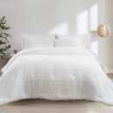 EverGrace Comforter Set King Size 7 Piece, Shabby Chic Tufted Comforter Set with Sheets, Lines Embroidery Bedding Set, All Season Soft Microfiber Complete Bed Set, White, 90"x104"