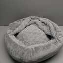 JOEJOY Small Dog Bed Cat Bed with Hooded Blanket, Cozy Cuddler Luxury Puppy Pet Bed, Donut Round Calming Anti-Anxiety Dog Burrow Cave Bed - Anti-Slip Bottom and Machine Washable 23 inch