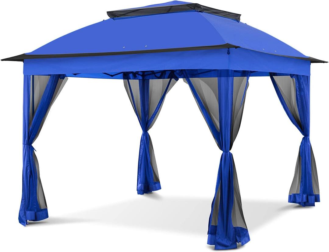 COOS BAY 11x11 Pop-Up Instant Gazebo Tent with Mosquito Netting Outdoor Canopy Shelter with 121 Square Feet of Shade (Blue)