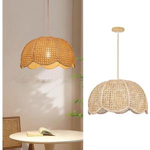 Arturesthome Indoor Hanging Ceiling Light Fixture, Hand Woven Vintage Lotus Flower Pendant Lamp Chandelier for Kitchen Living Room Bedroom D 15.7x9.8