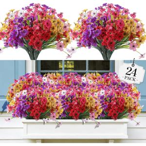 AGIRL 24 Bundles Artificial Flowers for Outdoor,No Fade Fake Plastic Flowers Faux Plants for Decoration Hanging Planters Indoor Outside Garden Porch Window Box Home Wedding Farmhouse (Mix 6 Colors)
