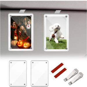 Car Picture Holder Kit,Acrylic Car Visor Photo Clip with Magnetic Design for Decoration & Photo Display,3" Personalized Universal Cars Photos Holder as Halloween Cars Decor (2PCS)