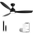 SODSEA 52 Inch Ceiling Fan wiht Light, Smart Black Ceiling Fan and Remote/APP Control Dimmable 3-Color Temperature,2 Rods, Low Profile Flush Mount, ...
