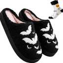 Halloween Slippers for Women, Ghost Slipper Bats Pumpkin Cookie Spider Web Fall and Winter Black Spooky House Shoes for Adult Men Indoor Outdoor, Cozy (5.5)