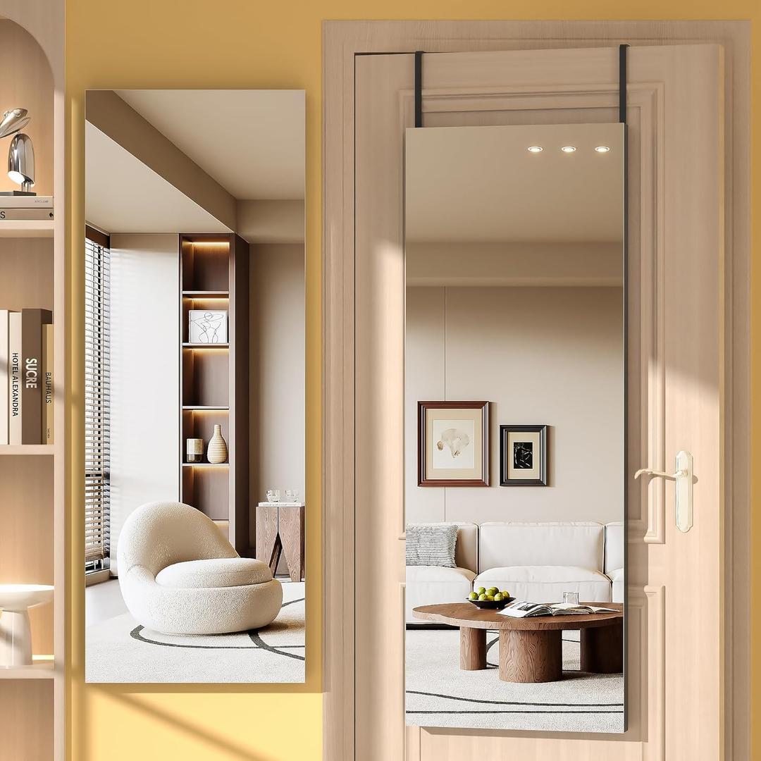Hasipu Door Mirror Full Length, 47"x 15.8" Full Body Over The Door Hanging Wall Mounted Mirror for Bedroom, Living Room, Cloakroom, Square Black