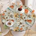 Autumn Melody Floral Round Tablecloth  Fitted Circle Table Cover with Elastic Edge, Waterproof & Washable Polyester Table Cloth for 55" to 66" Indoor/Outdoor Tables (Autumn Songbird Canvas)