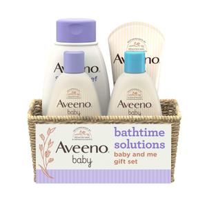 Aveeno Baby Bathtime Solutions Baby & Me Gift Set with Baby Wash & Shampoo, Calming Baby Bath, Baby Daily Moisturizing Lotion & Stress Relief Body Wash for Mom, Oatmeal, 4 Items (1 Count (Pack of 1))