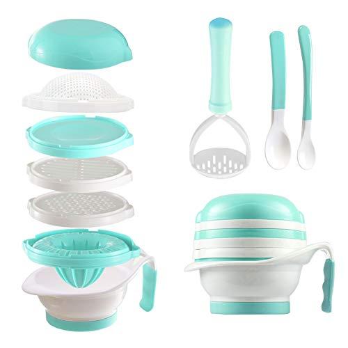 Matyz Versatile Baby Food Maker Set - Toddler Mill with Mash Bowl, Hand Masher, Citrus Juicer, Grater - Making Homemade Baby Food - Fruits and Vegetables Masher - No BPA (Mint Green)