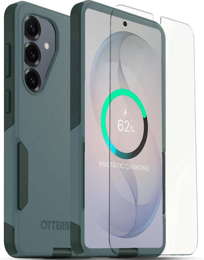 OtterBox Galaxy S26 Plus Bundle: Commuter Case & Screen Protector - Green | Magnetic Fast Charge Case - Dual Layer - Slim & Tough - Easy Install Kit - Shatter & Scrath Resistent - 360 Protection Bundle