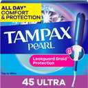 Tampax Pearl Tampons for Women, with LeakGuard Braid, Ultra Absorbency, Unscented, 45 Count