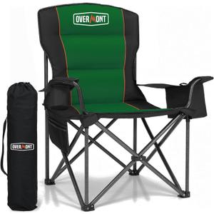 Overmont Oversized Folding Camping Chair - 450lbs Support with Padded Cushion Cooler Pockets - Heavy Duty Collapsible Chairs for Sports Garden Beach Fishing