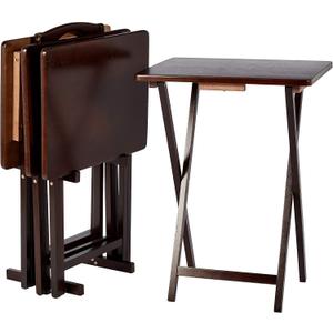 Amazon Basics Portable Foldable TV Tray Table with Storage Rack, Space-Saving Design, Sturdy Wood, 14.6"L x 19"W x 26"H, Espresso, 4-Pack