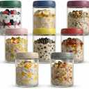 16 OZ Overnight Oats Jars with Lids 8 Pack, Glass Meal Prep Containers, Reusable Food Storage Jars, Airtight Mason Jars for Breakfast, Yogurt Parfait, Salad, Smoothies(8 Pack)
