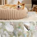 Bedsure ComfyFleece Donut Large Dog Bed - Washable Faux Fur with Corduroy Fleece & Anti Slip Bottom, Round Pet Bed with Removable Cover, Sandy Beige, 36x36x8 inches