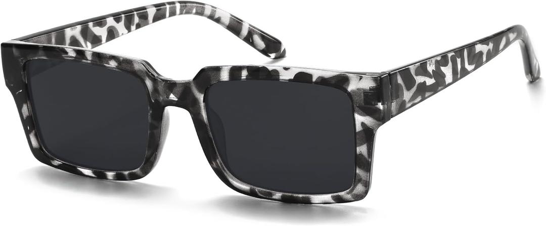 2 x IOHLNG Retro Vintage Sunglasses for Women Men Trendy Rectangle Sun Glasses UV Protection (Black Tortoise Shell Frames + Grey Lens)