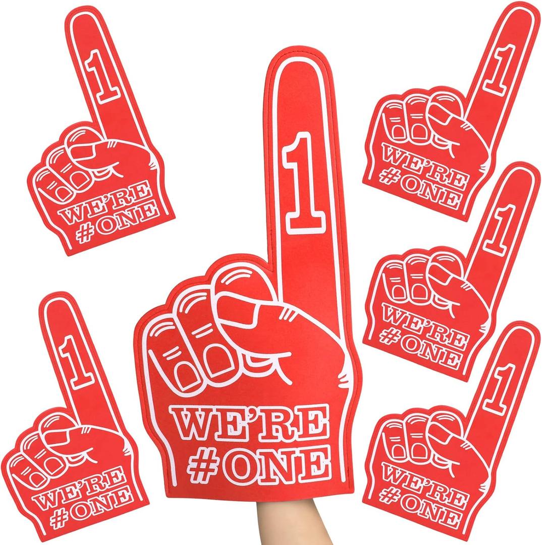 Giant Foam Finger 6 Pack We're Number 1 Foam Hand 18 Inch Football Baseball Fan Cheerleading for Sports Celebration Pom Poms Noise Maker for Sporting Events Games